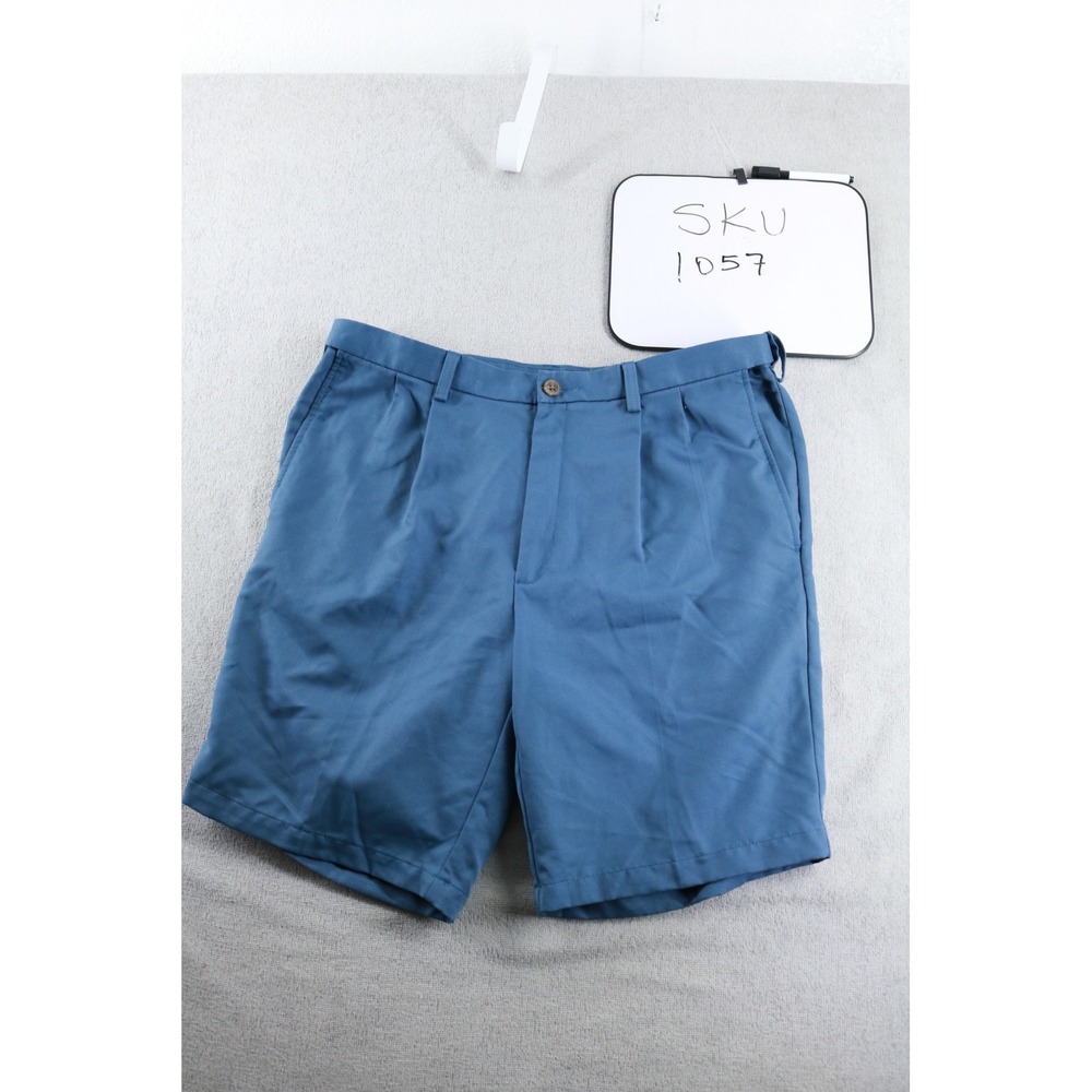 Haggar Shorts Mens 36 Blue Pleated Classic Fit Polyester Casual 1046621